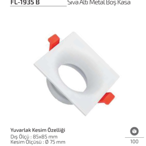 Forlife FL-1935 B beyaz kare sıva altı metal spot kasa modeli Hendrerit Porta