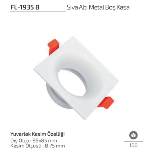 Forlife FL-1935 B Beyaz Kare Sıva Altı Metal Boş Spot Kasa 85x85 mm
