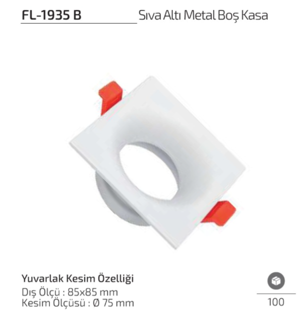 Forlife FL-1935 B beyaz kare sıva altı metal spot kasa modeli Forlife FL-1935 B Beyaz Kare Sıva Altı Metal Boş Spot Kasa 85x85 mm