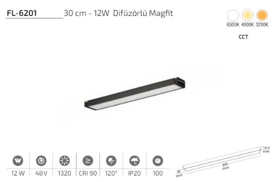www.ozgurenerjielektrikcom.FL-6201-cct Forlife FL-6201 30 cm 12W Difüzörlü Magfit Armatür CCT (3200K / 4000K / 6500K)