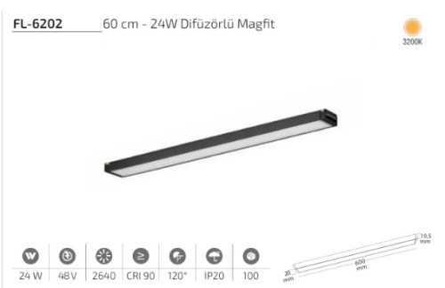 www.ozgurenerjielektrikcom.FL-6202-3k Forlife FL-6202 60 cm 24W Difüzörlü Magfit Armatür 3200K