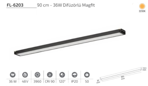 www.ozgurenerjielektrikcom.FL-6203-3k Forlife FL-6203 90 cm 36W Difüzörlü Magfit Armatür 3200K