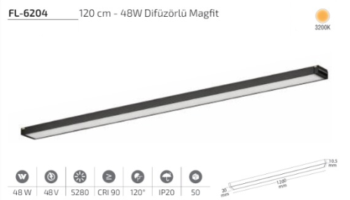 www.ozgurenerjielektrikcom.FL-6204-3k Forlife FL-6204 120 cm 48W Difüzörlü Magfit Armatür 3200K