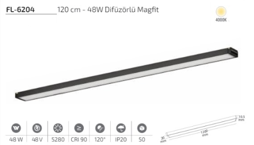 www.ozgurenerjielektrikcom.FL-6204-4k Forlife FL-6204 120 cm 48W Difüzörlü Magfit Armatür 4000K