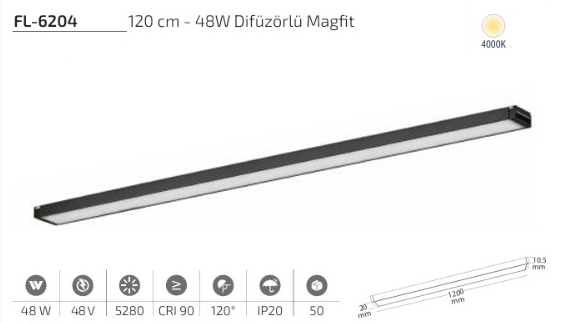 www.ozgurenerjielektrikcom.FL-6204-4k Forlife FL-6204 120 cm 48W Difüzörlü Magfit Armatür 4000K