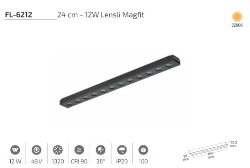 www.ozgurenerjielektrikcom.FL-6212-3k Forlife FL-6212 24 cm 12W Lensli Magfit Lineer Spot 3200K