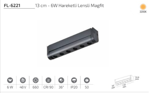 www.ozgurenerjielektrikcom.FL-6221-3k Forlife FL-6221 13 cm 6W Hareketli Lensli Magfit Spot 3200K