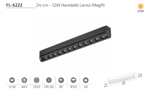 www.ozgurenerjielektrikcom.FL-6222-3k Forlife FL-6222 24 cm 12W Hareketli Lensli Magfit Spot 3200K