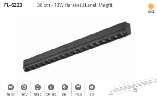 www.ozgurenerjielektrikcom.FL-6223-3k Forlife FL-6223 18W Hareketli Lensli Magfit Spot 3200K