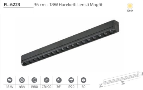 www.ozgurenerjielektrikcom.FL-6223-4k Forlife FL-6223 36 cm 18W Hareketli Lensli Magfit Spot 4000K