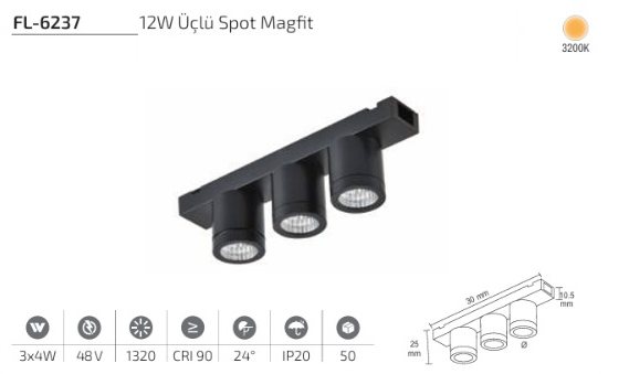 www.ozgurenerjielektrikcom.FL-6237-3k Forlife FL-6237 12W Üçlü Spot Magfit 3200K