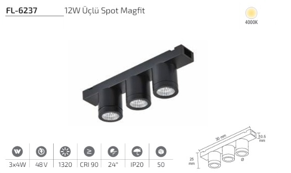 www.ozgurenerjielektrikcom.FL-6237-4k Forlife FL-6237 12W Üçlü Spot Magfit 4000K